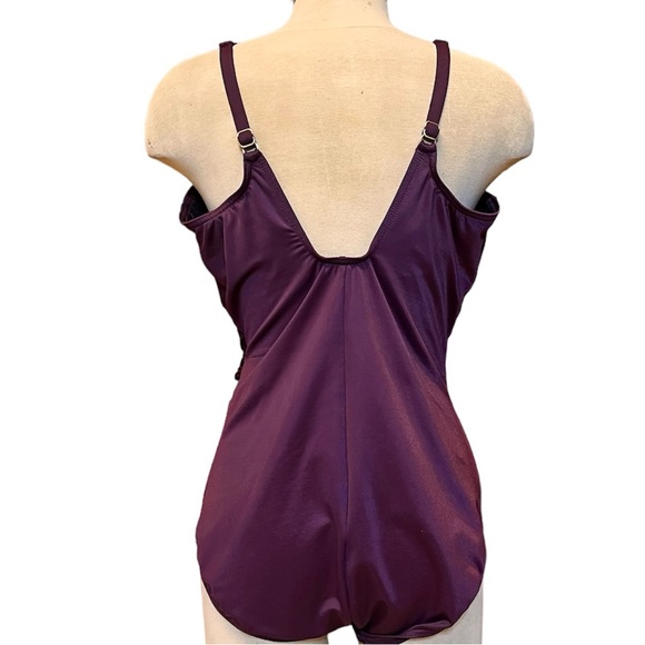 Miraclesuit Swimsuit Plum One Piece Faux Wrap 16 16DD - Picture 3 of 8